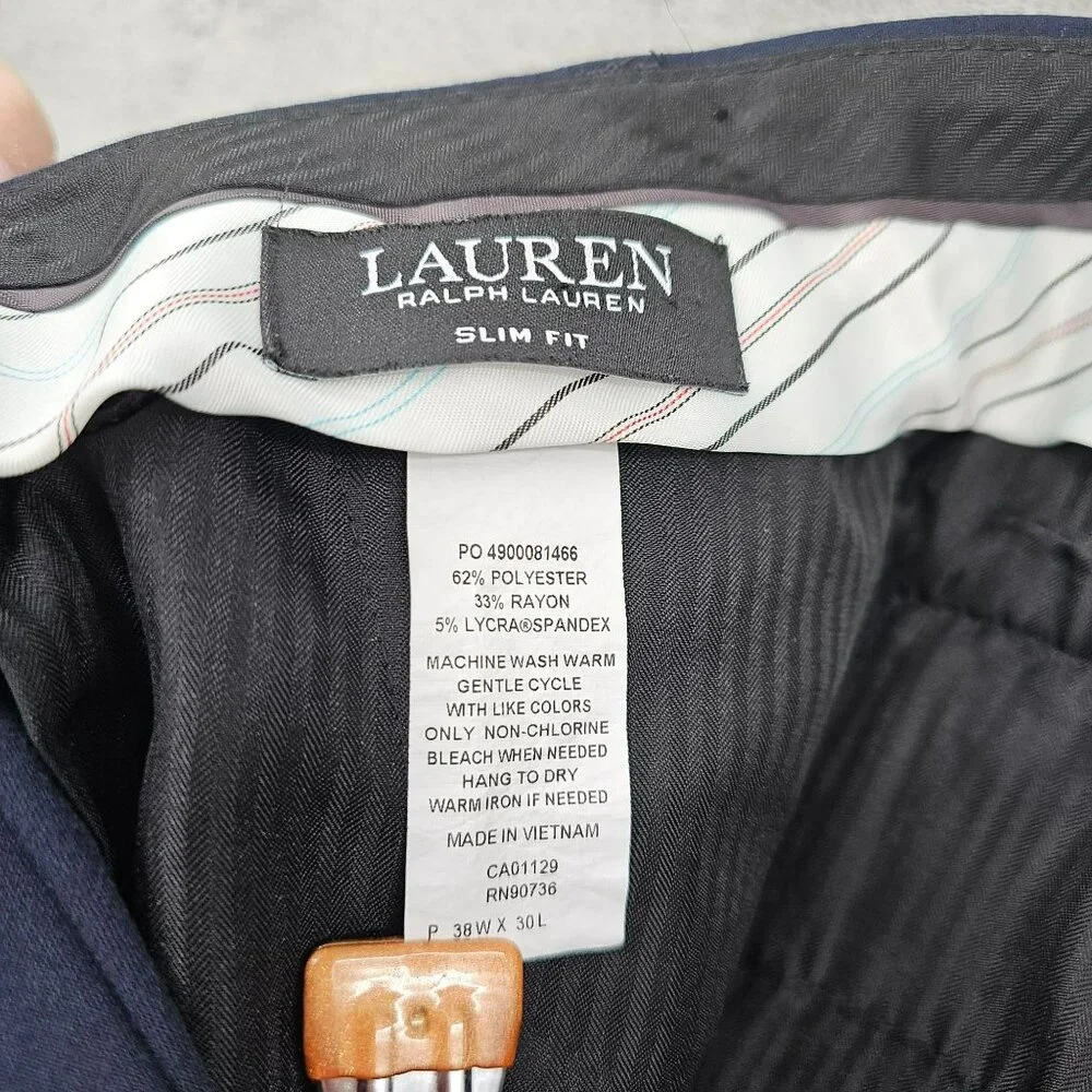 Ralph Lauren LRL Slim Fit Dress Pants Slacks 38x30 Navy Blue Flat Front Designer